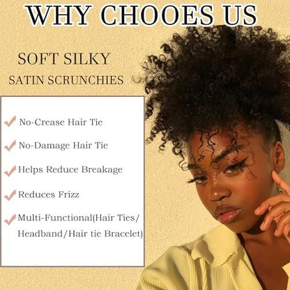 4er-Pack Afro Puff Scrunchies – Verstellbare Seiden-Haarbänder für lockiges & dickes Haar, extra große Scrunchies für natürliche Frisuren, Afro-Puff-Pferdeschwanzhalter