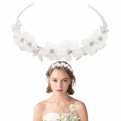 Weißer Tüll-Blumen-Stirnband mit Kristallperlen – Prinzessin-Haarreif für Hochzeit, Party, Taufe