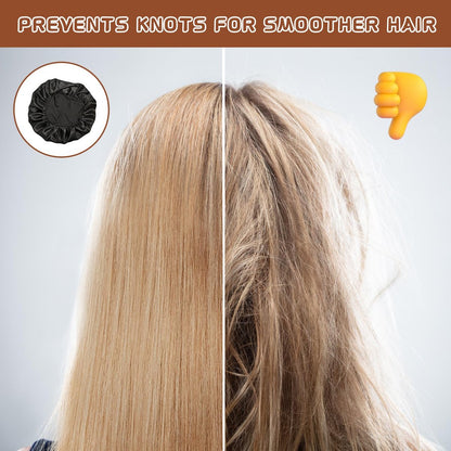 2 Stück Satin Hauben für die Nacht, Seidige Schlafhaube mit weichem elastischem Band, Haarschutz für Frauen (Gold Schwarz)