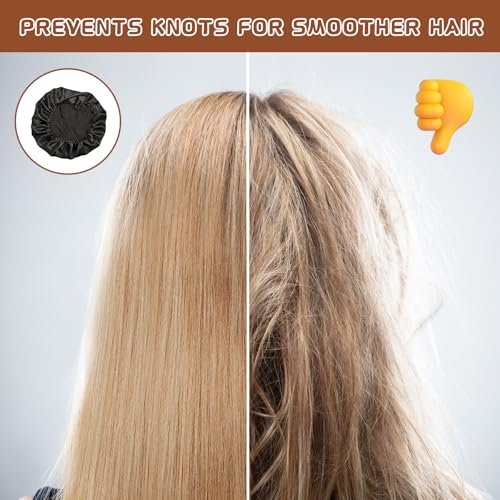 2 Stück Satin Hauben für die Nacht, Seidige Schlafhaube mit weichem elastischem Band, Haarschutz für Frauen (Gold Schwarz)