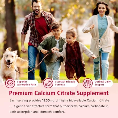 BVIVLOO Calcium Citrate Gummies 1200mg – Vegane, zuckerfreie Gummibärchen für Knochen & Zähne, Erdbeergeschmack, 60 Stück