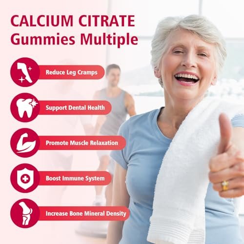 BVIVLOO Calcium Citrate Gummies 1200mg – Vegane, zuckerfreie Gummibärchen für Knochen & Zähne, Erdbeergeschmack, 60 Stück