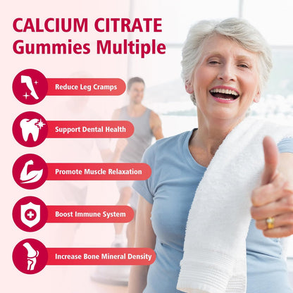 BVIVLOO Calcium Citrate Gummies 1200mg – Vegane, zuckerfreie Gummibärchen für Knochen & Zähne, Erdbeergeschmack, 60 Stück