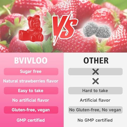 BVIVLOO L-Lysin 1000mg Gummis für Immununterstützung & Hautgesundheit - Hochdosierte vegane Gummis, zuckerfrei, natürlicher Beerengeschmack, glutenfrei, kaubares Nahrungsergänzungsmittel für Erwachsene & Kinder - 60 Gummis