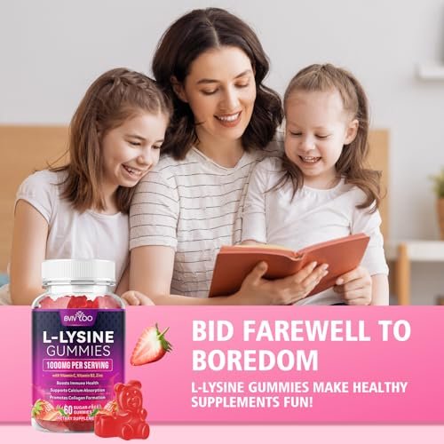 BVIVLOO L-Lysin 1000mg Gummis für Immununterstützung & Hautgesundheit - Hochdosierte vegane Gummis, zuckerfrei, natürlicher Beerengeschmack, glutenfrei, kaubares Nahrungsergänzungsmittel für Erwachsene & Kinder - 60 Gummis