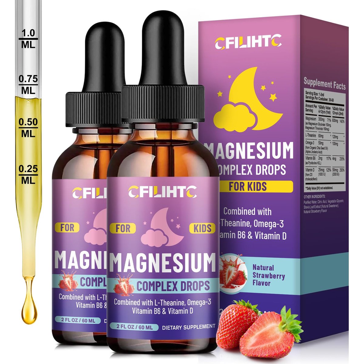 Kids Magnesium Liquid Drops – Magnesiumglycinat flüssig für Kinder mit L-Theanin, Omega-3, Vitamin B6, D3 – für Schlaf, Entspannung, Gehirn, Knochen – 118 ml Kinderruhe