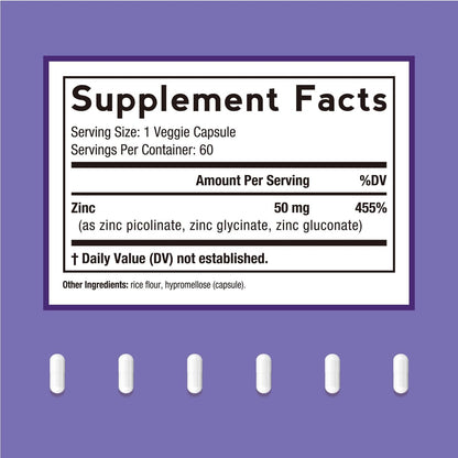 Doctor's Recipes Zink 50mg – Dreifache Immununterstützung, Chelatiertes Zinkpicolinat, Glycinat & Gluconat, Für Männer & Frauen, Hautgesundheit, Hormongleichgewicht, Vegan, 60 Kapseln