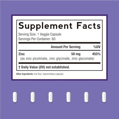 Doctor's Recipes Zink 50mg – Dreifache Immununterstützung, Chelatiertes Zinkpicolinat, Glycinat & Gluconat, Für Männer & Frauen, Hautgesundheit, Hormongleichgewicht, Vegan, 60 Kapseln