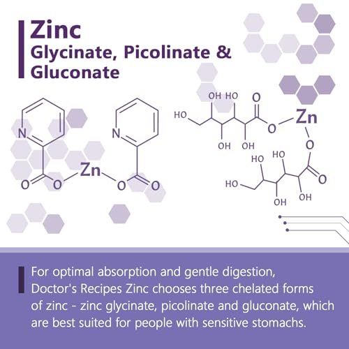 Doctor's Recipes Zink 50mg – Dreifache Immununterstützung, Chelatiertes Zinkpicolinat, Glycinat & Gluconat, Für Männer & Frauen, Hautgesundheit, Hormongleichgewicht, Vegan, 60 Kapseln