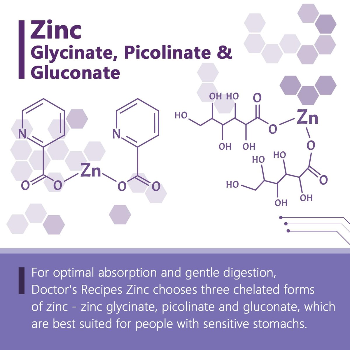 Doctor's Recipes Zink 50mg – Dreifache Immununterstützung, Chelatiertes Zinkpicolinat, Glycinat & Gluconat, Für Männer & Frauen, Hautgesundheit, Hormongleichgewicht, Vegan, 60 Kapseln
