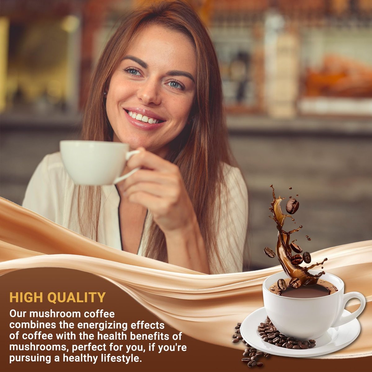 Pilz-Kaffee Instant mit 6 Pilzen: Löwenmähne, Cordyceps, Truthahnschwanz & mehr für Energie, Fokus, Verdauung, Immunität – 30 Portionen (1 Pack)