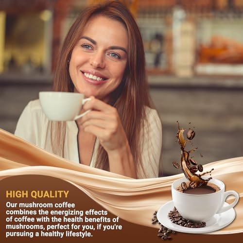 Pilz-Kaffee Instant mit 6 Pilzen: Löwenmähne, Cordyceps, Truthahnschwanz & mehr für Energie, Fokus, Verdauung, Immunität – 30 Portionen (1 Pack)