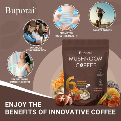 Pilz-Kaffee Instant mit 6 Pilzen: Löwenmähne, Cordyceps, Truthahnschwanz & mehr für Energie, Fokus, Verdauung, Immunität – 30 Portionen (1 Pack)