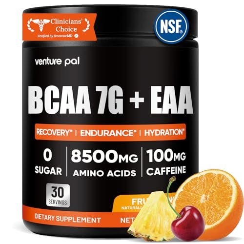 Venture Pal Zuckerfreies 7g BCAA + EAA Pulver | Unterstützt Muskelregeneration, Wachstum, Kraft & Ausdauer – 9 essentielle Aminosäuren mit L-Glutamin, Koffein, Vitaminen & Elektrolyten für Energie & Hydration