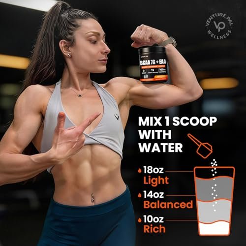 Venture Pal Zuckerfreies 7g BCAA + EAA Pulver | Unterstützt Muskelregeneration, Wachstum, Kraft & Ausdauer – 9 essentielle Aminosäuren mit L-Glutamin, Koffein, Vitaminen & Elektrolyten für Energie & Hydration