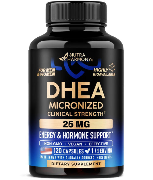 DHEA 25mg – Mikronisiertes DHEA Präparat für Frauen & Männer – Klinisch geprüfte Stärke & Bioverfügbarkeit – Unterstützt gesundes Altern, Hormonbalance & Energie – Labortest – Vegan & NON-GMO – 120 Kapseln