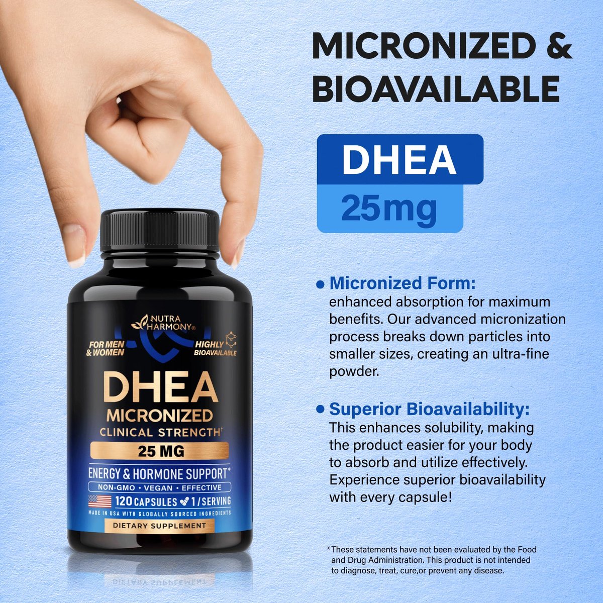 DHEA 25mg – Mikronisiertes DHEA Präparat für Frauen & Männer – Klinisch geprüfte Stärke & Bioverfügbarkeit – Unterstützt gesundes Altern, Hormonbalance & Energie – Labortest – Vegan & NON-GMO – 120 Kapseln