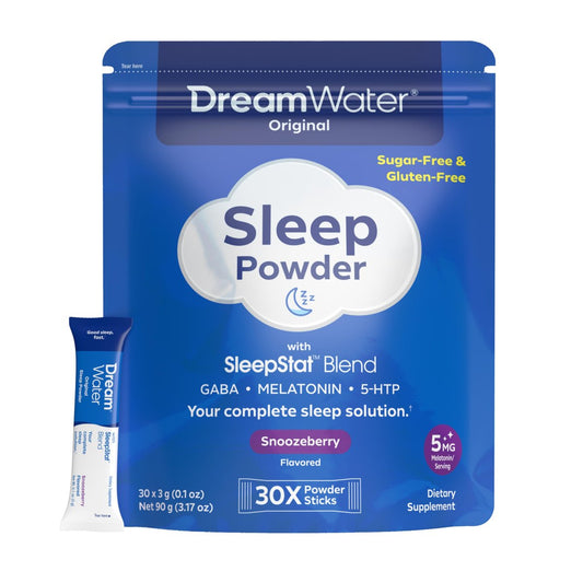 Dream Water Schlafhilfe-Pulver; Melatonin 5mg, GABA, 5-HTP; Natürliche Aromen; Hilft Ihnen, schnell einzuschlafen und erholt aufzuwachen; Snoozeberry, 30 Portionen