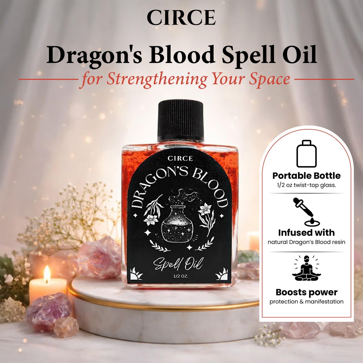 CIRCE Dragon’s Blood Spell Oil – Ritual- und Intentionöl zur Stärkung deines Raums, Erdung und persönlicher Ausrichtung – als Duft oder im Bad – Kokosöl mit Drachenblut-Harz und Zedernholz 15 ml