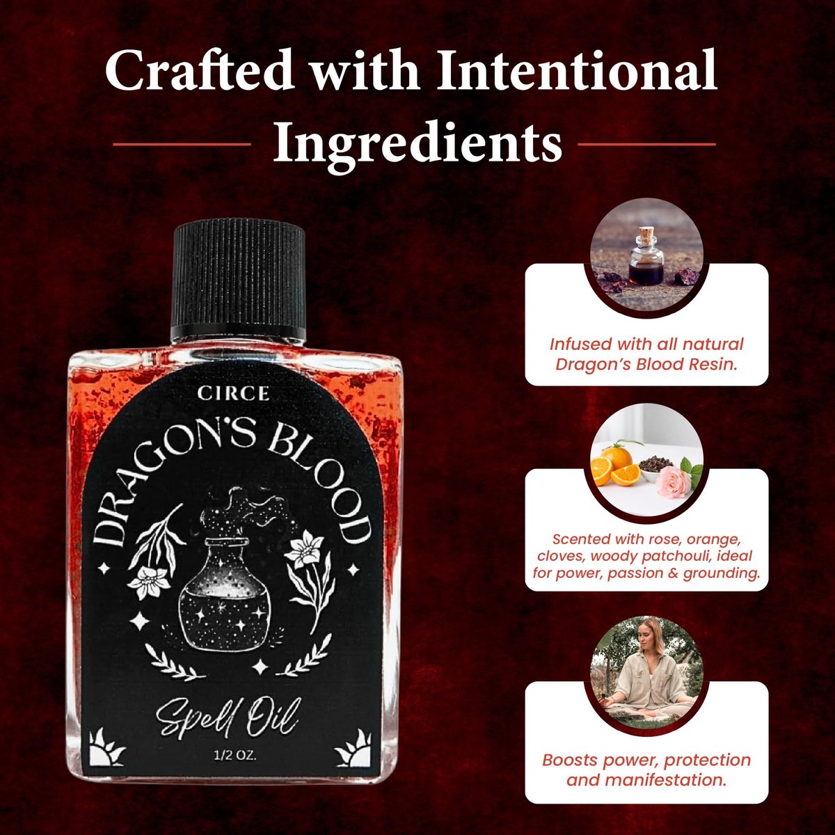CIRCE Dragon’s Blood Spell Oil – Ritual- und Intentionöl zur Stärkung deines Raums, Erdung und persönlicher Ausrichtung – als Duft oder im Bad – Kokosöl mit Drachenblut-Harz und Zedernholz 15 ml