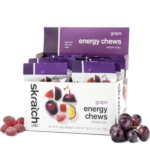 Skratch Labs Energy Chews Traube | Gummibärchen für Läufer, Radfahrer & Ausdauersportler | Schnelle Kohlenhydrate, leicht verdaulich, mit echten Früchten | Gel-Alternative für lange Läufe & Fahrten | 10er-Pack | Glutenfrei, vegan