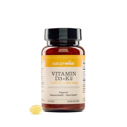 NatureWise Vitamin D3 1000IU + K2 (MK7) 100mcg mit Bio Extra Virgin Kokosöl – Unterstützt Kalziumaufnahme, Knochen- & Immunsystem – Non-GMO, Soja- & Glutenfrei – 90 Weichkapseln [3-Monatsvorrat]