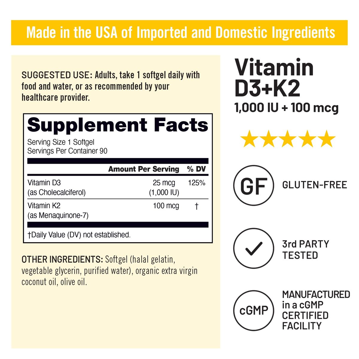 NatureWise Vitamin D3 1000IU + K2 (MK7) 100mcg mit Bio Extra Virgin Kokosöl – Unterstützt Kalziumaufnahme, Knochen- & Immunsystem – Non-GMO, Soja- & Glutenfrei – 90 Weichkapseln [3-Monatsvorrat]