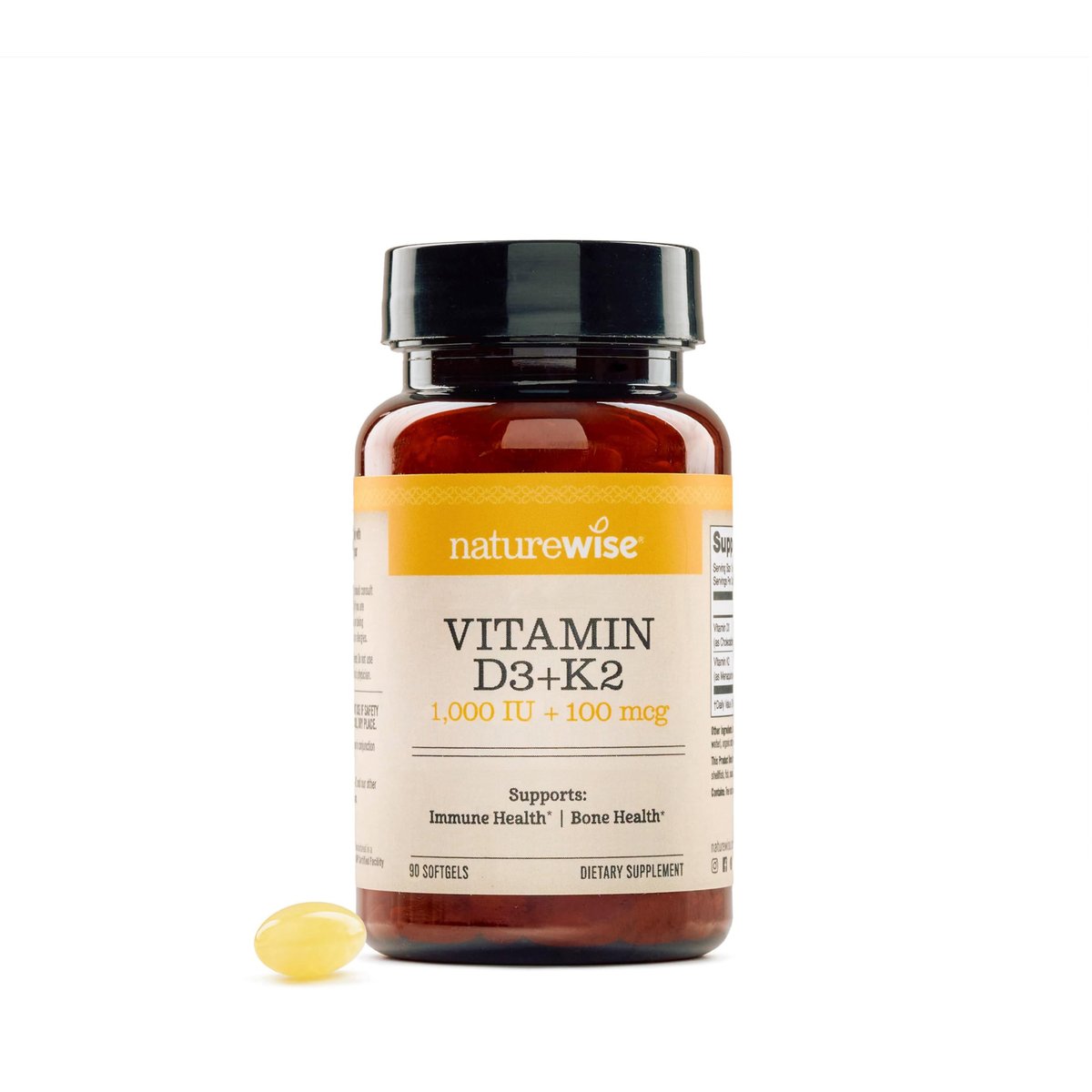 NatureWise Vitamin D3 1000IU + K2 (MK7) 100mcg mit Bio Extra Virgin Kokosöl – Unterstützt Kalziumaufnahme, Knochen- & Immunsystem – Non-GMO, Soja- & Glutenfrei – 90 Weichkapseln [3-Monatsvorrat]