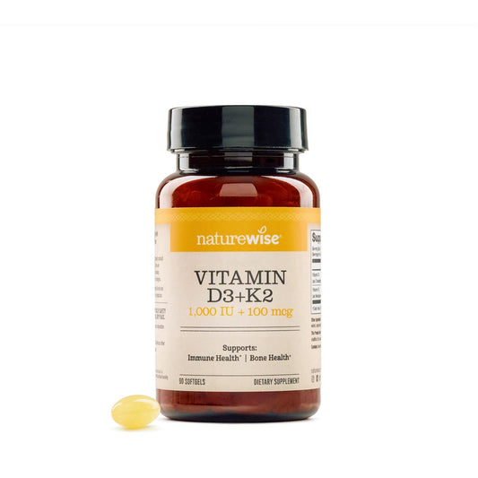 NatureWise Vitamin D3 1000IU + K2 (MK7) 100mcg mit Bio Extra Virgin Kokosöl – Unterstützt Kalziumaufnahme, Knochen- & Immunsystem – Non-GMO, Soja- & Glutenfrei – 90 Weichkapseln [3-Monatsvorrat]