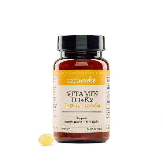 NatureWise Vitamin D3 5000IU + K2 (MK7) 100mcg mit Bio Extra Virgin Kokosöl – Unterstützt Kalziumaufnahme, Knochen- und Immunsystem – Non-GMO, Soja- & Glutenfrei – 90 Weichkapseln (90-Tage-Vorrat)