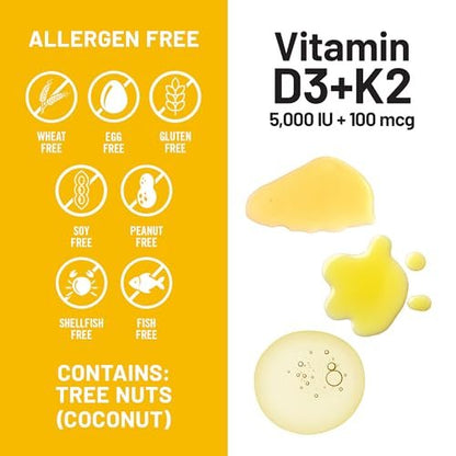NatureWise Vitamin D3 5000 IU + K2 (MK7) 100 mcg mit Bio nativem Kokosöl – Unterstützt Kalziumaufnahme, Knochen- und Immunsystem – Non-GMO, Soja- und glutenfrei – 30 Weichkapseln (30-Tage-Vorrat)