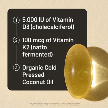 NatureWise Vitamin D3 5000IU + K2 (MK7) 100mcg mit Bio Extra Virgin Kokosöl – Unterstützt Kalziumaufnahme, Knochen- und Immunsystem – Non-GMO, Soja- & Glutenfrei – 90 Weichkapseln (90-Tage-Vorrat)