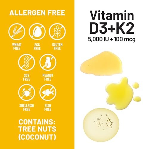 NatureWise Vitamin D3 5000 IU + K2 (MK7) 100 mcg mit Bio nativem Kokosöl – Unterstützt Kalziumaufnahme, Knochen- und Immunsystem – Non-GMO, Soja- und glutenfrei – 30 Weichkapseln (30-Tage-Vorrat)
