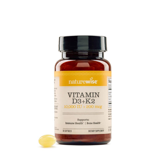 NatureWise Vitamin D3 10.000 IE plus K2 (MK-7) 200 mcg mit Bio-nativem Kokosöl – Fördert Kalziumaufnahme, Knochen-, Herz- und Immunsystemgesundheit – Non-GMO, soja- und glutenfrei – 30 Weichkapseln