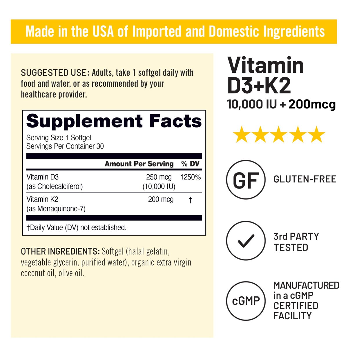 NatureWise Vitamin D3 10.000 IE plus K2 (MK-7) 200 mcg mit Bio-nativem Kokosöl – Fördert Kalziumaufnahme, Knochen-, Herz- und Immunsystemgesundheit – Non-GMO, soja- und glutenfrei – 30 Weichkapseln