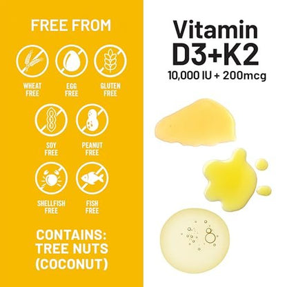 NatureWise Veganes Vitamin D3 + K2 mit Bio-Kokos-MCT-Öl – Natürliches D3 10.000 IE + K2 200 mcg – Hochdosiert für Knochenunterstützung – Non-GMO – 30 Weichkapseln (30-Tage-Vorrat)