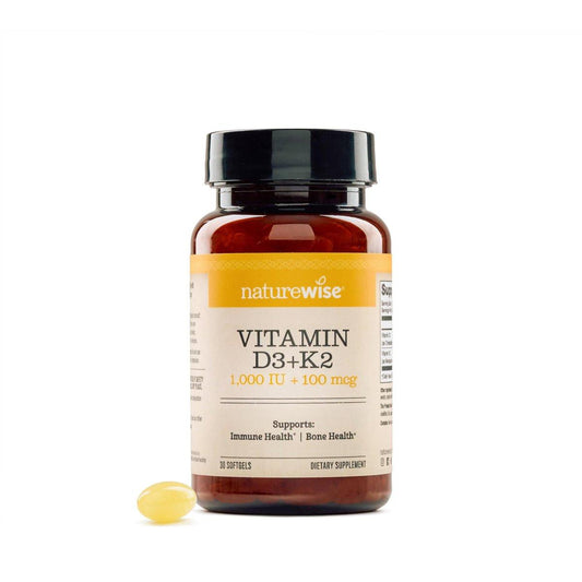 NatureWise Vitamin D3 1000 IU + K2 (MK7) 100 mcg mit Bio-Kokosöl – Calcium-Aufnahme, Knochen- & Immununterstützung – 30 Kapseln