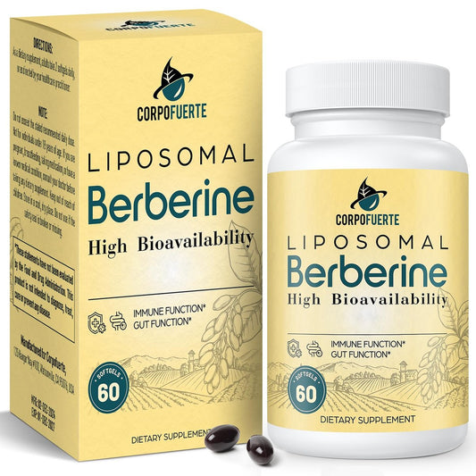Corpofuerte Liposomales Berberin – Berberin Supplement aktiviert AMPK, unterstützt das Körpergleichgewicht bei Frauen und Männern – fördert Immunfunktion, Darmfunktion, Non-GMO, zuckerfrei, 60 Softgels
