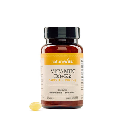 NatureWise Vitamin D3 5000 IU + K2 (MK7) 100 mcg mit Bio nativem Kokosöl – Unterstützt Kalziumaufnahme, Knochen- und Immunsystem – Non-GMO, Soja- und glutenfrei – 30 Weichkapseln (30-Tage-Vorrat)