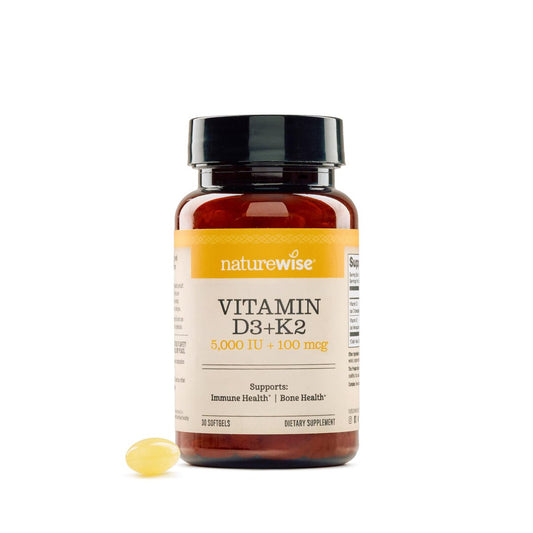 NatureWise Vitamin D3 5000 IU + K2 (MK7) 100 mcg mit Bio nativem Kokosöl – Unterstützt Kalziumaufnahme, Knochen- und Immunsystem – Non-GMO, Soja- und glutenfrei – 30 Weichkapseln (30-Tage-Vorrat)