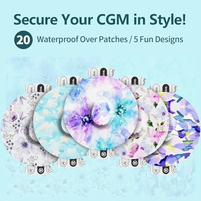 Over Patches für Dexcom G7 – Klebepflaster wasserdicht mit Easy-Peel Tab, vorgestanzt, für Stelo Flexible CGM Tape, 10-14 Tage Halt, 20 Stück, Bloomingday
