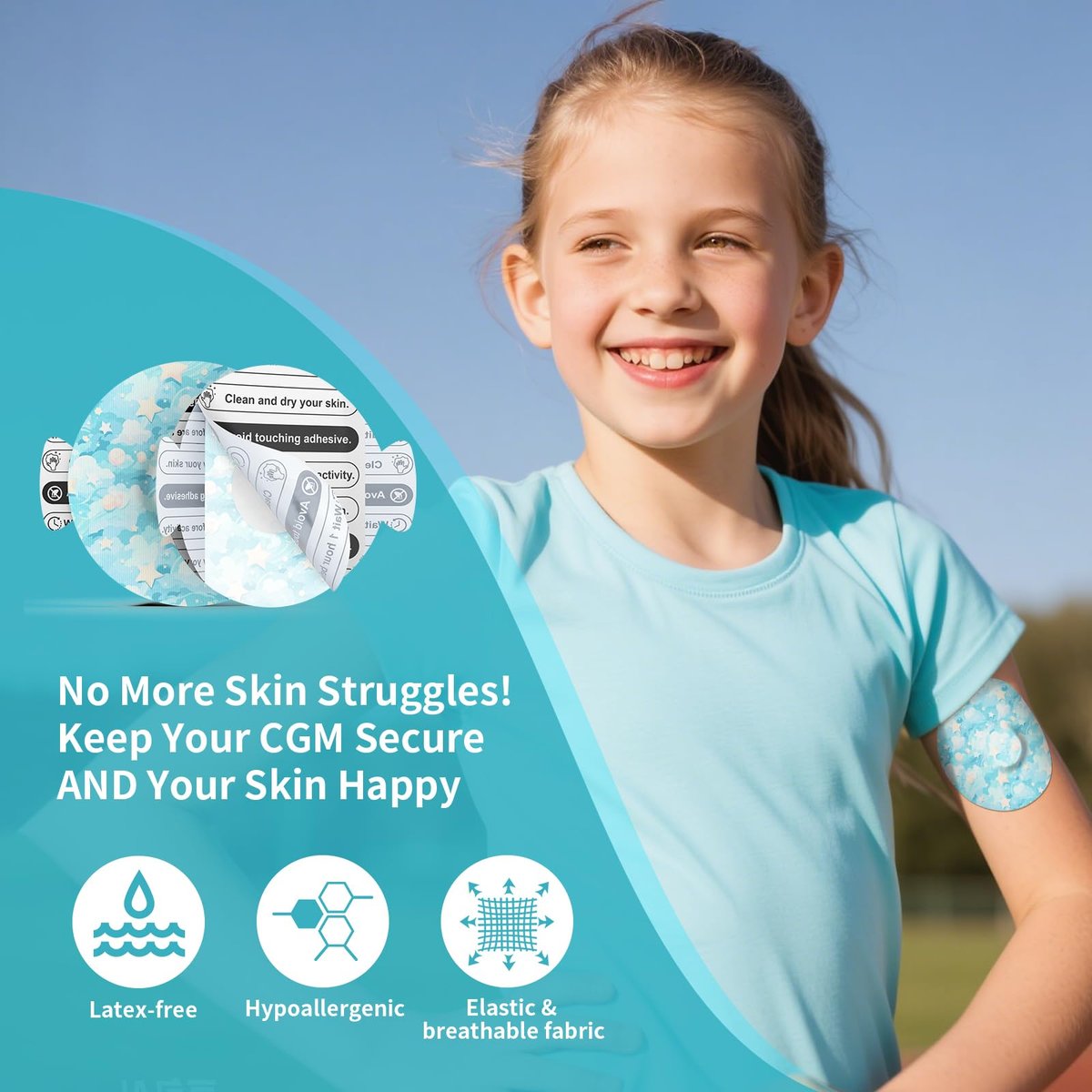 Over Patches für Dexcom G7 – Klebepflaster wasserdicht mit Easy-Peel Tab, vorgestanzt, für Stelo Flexible CGM Tape, 10-14 Tage Halt, 20 Stück, Bloomingday