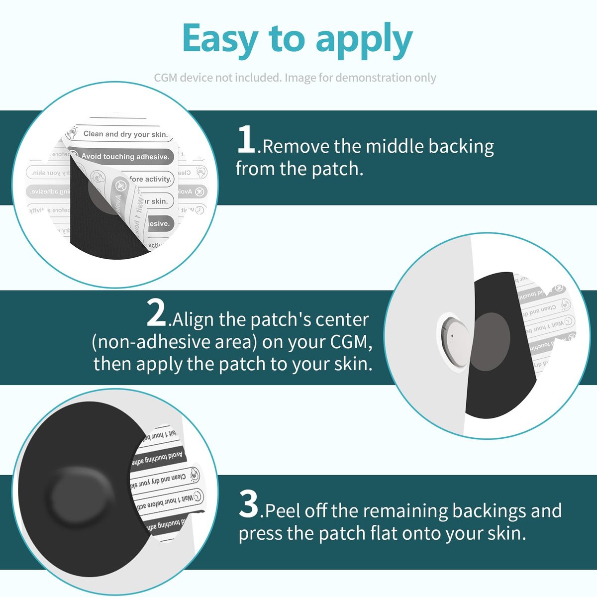 Kooloba Over Patches für Dexcom G7 – Wasserdichte Klebepflaster mit Easy-Peel Lasche, vorgeschnitten, für Stelo Flexibles CGM Tape, langanhaltend 10-14 Tage, 20 Stück, Schwarz