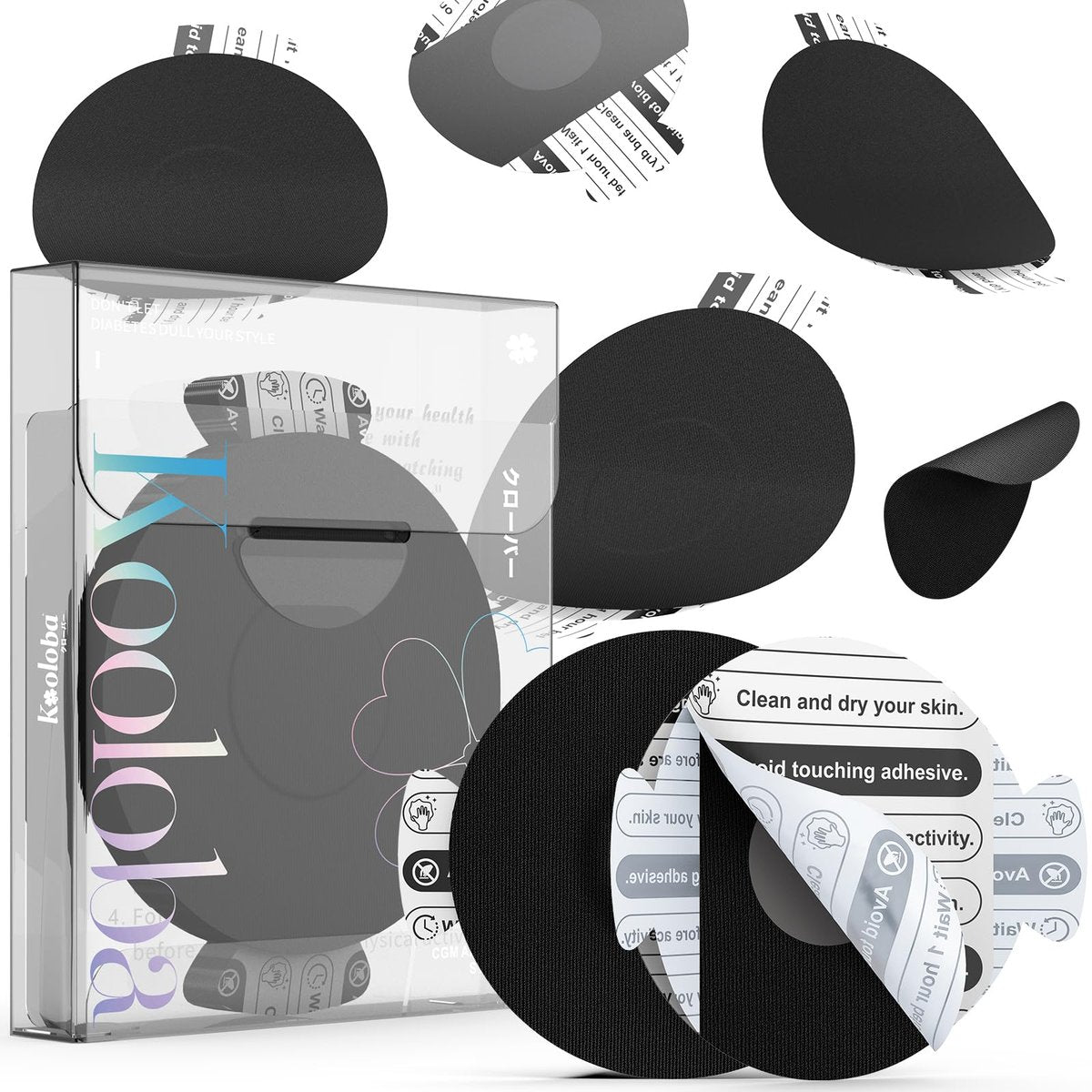 Kooloba Over Patches für Dexcom G7 – Wasserdichte Klebepflaster mit Easy-Peel Lasche, vorgeschnitten, für Stelo Flexibles CGM Tape, langanhaltend 10-14 Tage, 20 Stück, Schwarz