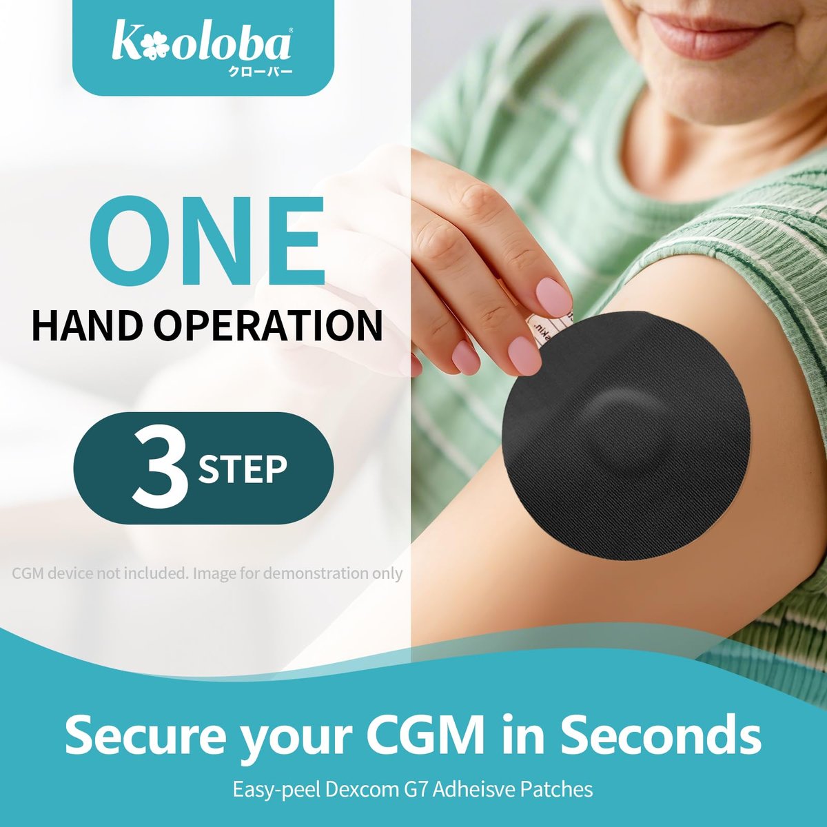 Kooloba Over Patches für Dexcom G7 – Wasserdichte Klebepflaster mit Easy-Peel Lasche, vorgeschnitten, für Stelo Flexibles CGM Tape, langanhaltend 10-14 Tage, 20 Stück, Schwarz