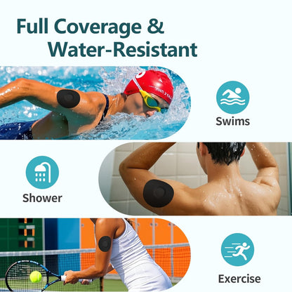 Kooloba Over Patches für Dexcom G7 – Wasserdichte Klebepflaster mit Easy-Peel Lasche, vorgeschnitten, für Stelo Flexibles CGM Tape, langanhaltend 10-14 Tage, 20 Stück, Schwarz