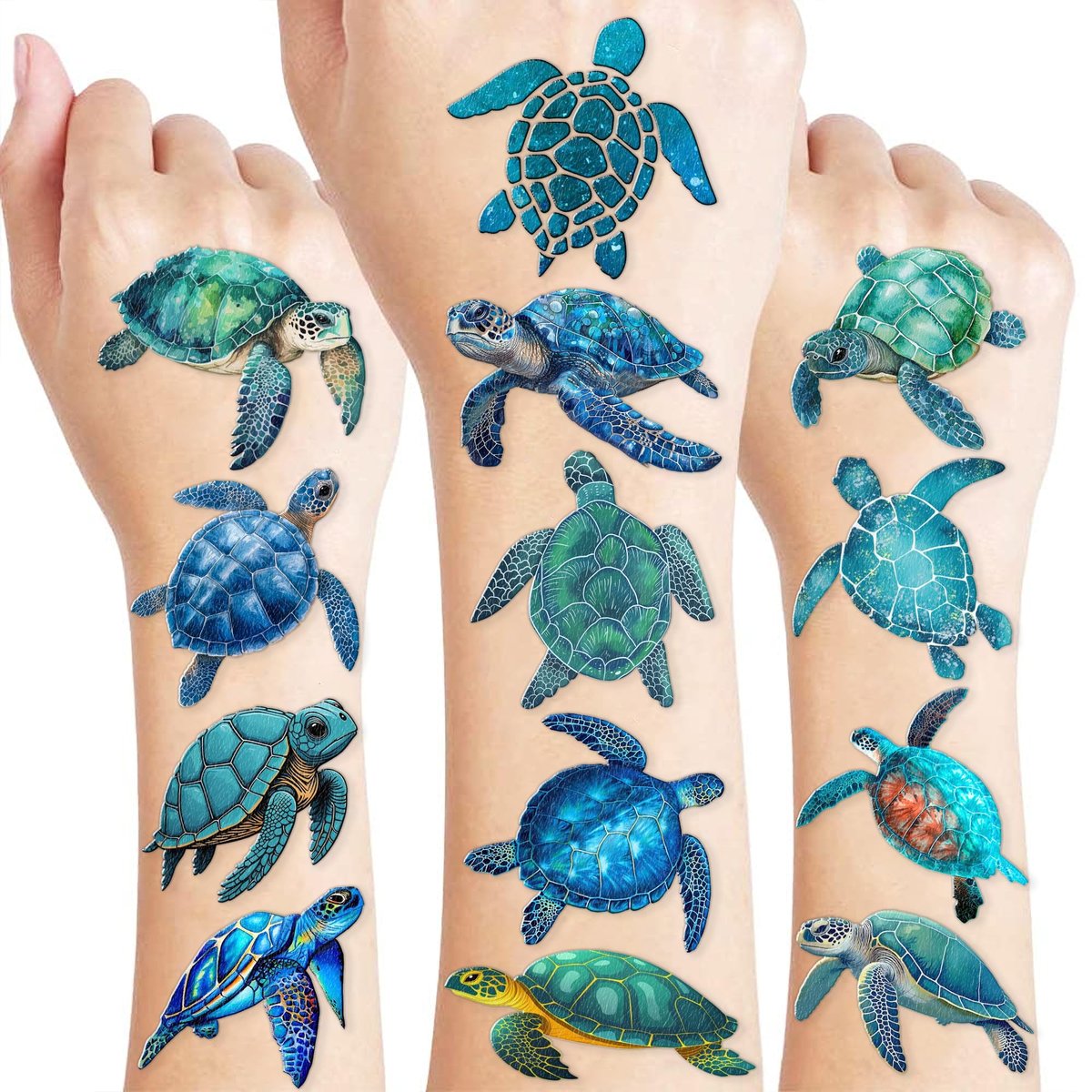 Meeresschildkröte Temporäre Tattoos - 8 Blätter, 96 Stück Unterwasser Party-Deko & Geschenke für Kinder