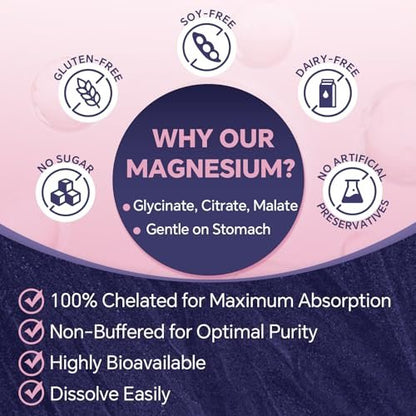 ZEBORA Magnesium Pulver für Schlaf – Chelat-Magnesium-Komplex mit Glycinat, Citrat und Malat, ungewürztes Getränkepulver mit Elektrolyten für Muskel- und Gehirngesundheit, vegan, non-GMO, 10,58 oz