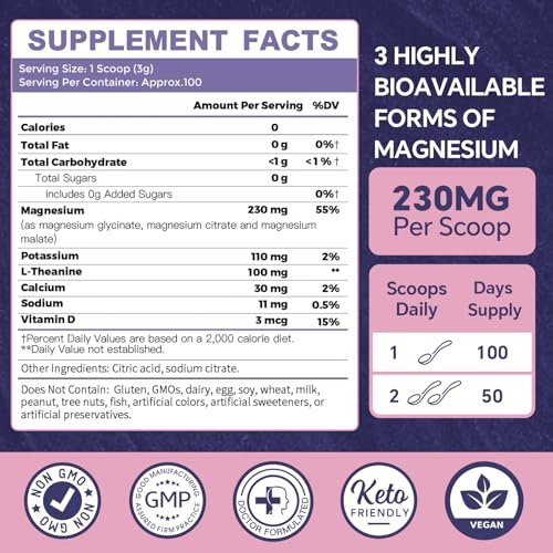 ZEBORA Magnesium Pulver für Schlaf – Chelat-Magnesium-Komplex mit Glycinat, Citrat und Malat, ungewürztes Getränkepulver mit Elektrolyten für Muskel- und Gehirngesundheit, vegan, non-GMO, 10,58 oz