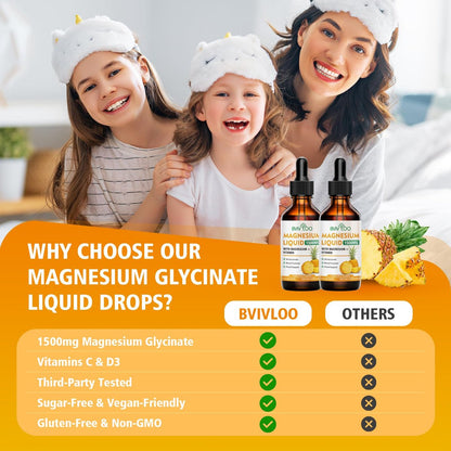 Flüssiges Magnesiumglycinat mit Ananasgeschmack – Hochdosiertes Magnesiumpräparat mit Cellulosefaser, Bromelain, Vitaminen B6, C, D & Zink für Erwachsene & Kinder – 60 ml